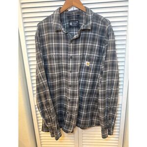 Carhartt Rugged Flex Relaxed Fit Plaid Flannel Shirt Mens 2XL Gray Long Sleeve
